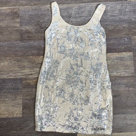 Aidan Mattox Gold silver sequined scoop neck formal prom tank dress size 10 B83 - Picture 1 of 6
